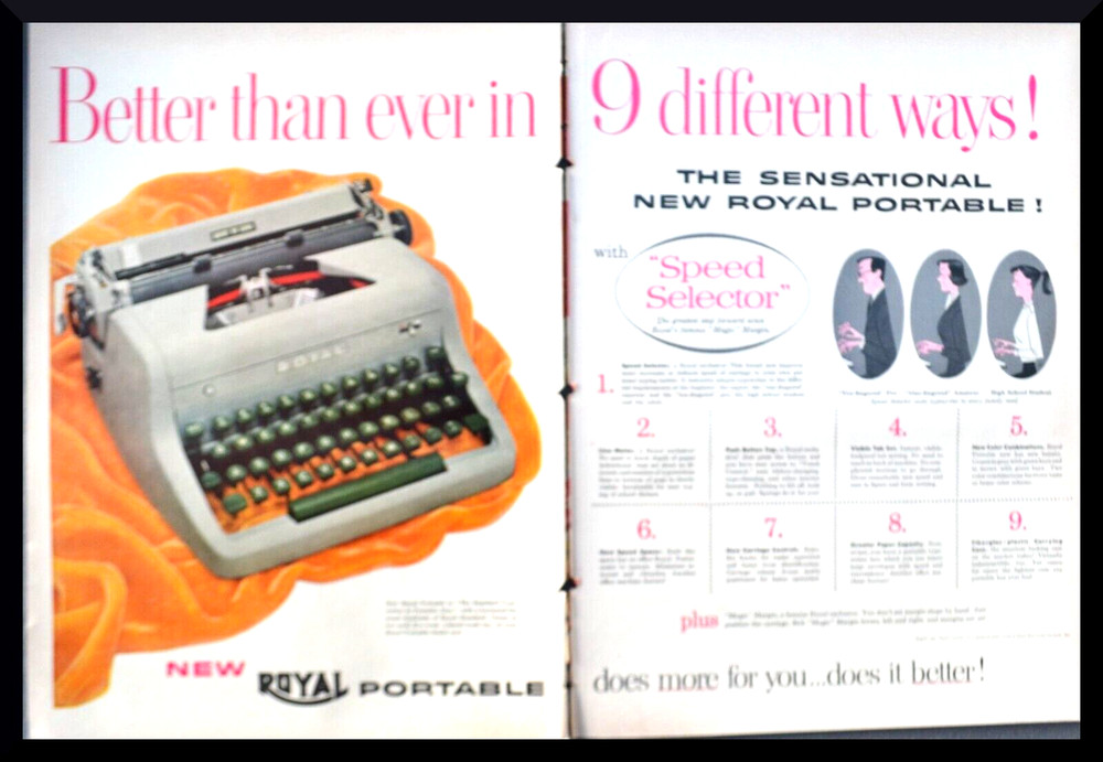1953 Royal Portable Typewriter, Sunny Brook Kentucky Whiskey Vintage Print Ads