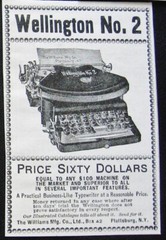 1890s WELLINGTON No2 Price$60 Vtg Typewriter Print Ad~Williams Mfg.Plattsburg,NY